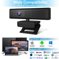 Miniatyrbilde 7 av 9: Full HD 1080P datakamera med 4 innebygde rundstrålende mikrofoner og høyttaler for videokonferansestreaming, eksternt USB-webkamera med