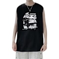 Miniatyrbillede 2 af 8: Mænd Tanktop Smuk Print Ærmeløs Løstsiddende Vest Skåret Skjorte til Hjemmetræning Sort XL