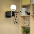 Miniatyrbild 4 av 4: Modern Vägglampa i Smidesjärn, Retro Inomhusbelysning med Dragströmbrytare, Vägglampa med Metallkropp för Café Bar Klubb Dekor (Svart), Storlek: 10Cm *