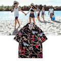 Miniatyrbillede 1 af 8: Skjorte Korte Ærmer Knapper Pæn Print Behagelig Løstsiddende Polyester Bluser til Mænd Kvinder Sort XL