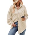 Miniatyrbild 2 av 6: Dam Lång Knäppskjorta Casual Figursydd Långärmad Ficka Fram Lång T-shirt Beige L