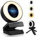 Miniatyrbilde 8 av 8: 1080P webkamera med mikrofon og belysning, 3-nivå justerbar lysstyrke, Plug and Play datakamera, egnet for Skype, Zoom, FaceTime,