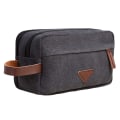 Miniatyrbillede 5 af 8: Herre toilettaske med dobbelte rum Lærred læder kosmetik makeup organizer barbering Dopp kits - Sort
