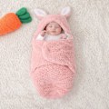 Miniatyrbild 5 av 5: Chic Djurtema Nyfödd Babyfilt, Justerbar Inslagning med Mjukt Plyschmaterial, Unisex Filt för 0-6 Månader (Rosa)