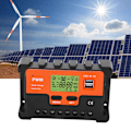 Miniatyrbild 1 av 8: PWM Solarkontroller 12V/24V Automatisk Identifiering Vattentät 28AWG Till 10AWG 20A Solarkontroller med 2 USB 5V Utgång LCD