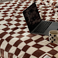 Miniatyrbillede 1 af 2: Simpel Vintage Ternet Tæppe Efterår Vinter Varmt Lur Tæppe Flanel Fleece Sofa Fritid Tæppe Mocha Brun 150x200cm