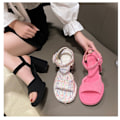 Miniatyrbilde 8 av 8: Høye sandaler for kvinner med ankelrem, pustende, sklisikre, åpne tær, stropper, firkantede hæler for sommeren, rosarød 37