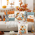 Miniatyrbild 2 av 5: Höst Utomhus Kuddfodral, Set om 4, Maskintvättbara, Thanksgiving Dekoration, Osynlig Dragkedja Design för Hemsoffan, 18x18 Tum