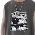 Miniatyrbillede 3 af 8: Mænd Tanktop Smuk Print Ærmeløs Løstsiddende Vest Skåret Skjorte til Hjemmetræning Grå L