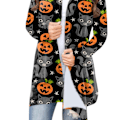 Miniatyrbild 3 av 5: Dam Halloween Öppen Framtill Topp Tryck Långärmad Lös Passform Elegant Vardaglig Ytterkläder Typ 2 XXL
