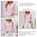 Miniatyrbild 3 av 4: Spets V-ringning Blus Casual Figursydd Enfärgad Ihålig V-ringning Spets Långärmad Blus för Kvinnor Rosa M