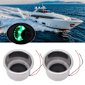 Miniatyrbillede 1 af 8: 2 stk. Lysende Kopholderindsats 8 LED'er 304 Rustfrit Stål med Drænhul til Marinebåd Bil Grøn LED