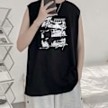 Miniatyrbillede 7 af 8: Mænd Tanktop Smuk Print Ærmeløs Løstsiddende Vest Skåret Skjorte til Hjemmetræning Sort XL