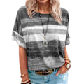 Miniatyrbillede 2 af 4: Kortærmet Pullover Bluse Gradient Rundhals Casual Fitted Kortærmet Bluse til Kvinder Grå M