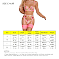 Miniatyrbilde 3 av 3: 5 stk Kvinners Lingerisett Blomst Mønstre Strømpebåndsbelte T-truser Mesh Splicing Undertøy Fluorescerende Rosa XL