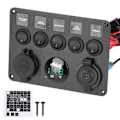 Miniatyrbillede 2 af 6: 5 Gang LED Toggle Switch Panel med Digital Voltmeter Universal til RV Bil Motorbåd Grøn