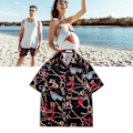 Miniatyrbillede 8 af 8: Skjorte Korte Ærmer Knapper Pæn Print Behagelig Løstsiddende Polyester Bluser til Mænd Kvinder Sort XL