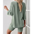 Miniatyrbild 1 av 4: Dam 2-dels set 3/4 Ärm Ribbstickad Rund Hals Oversized Casual T-shirt Shorts Set Grön S