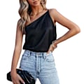 Miniatyrbillede 2 af 2: Dame Tanktop En-Skulder Stil Løsts Ren Farve Blødt Åndbart Ærmeløst Camisole til Fest Dating Udeliv Sort XL