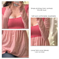Miniatyrbild 3 av 4: Randig T-shirt för Kvinnor Färgblock Shirrad Byst Långärmad Casual Splicing Blus Rosa XL