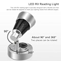 Miniatyrbilde 8 av 8: LED RV Leselys 10‑30V 3W 90° Rotterbar Justerbar med Bryter for Soverom Hytte Lastebil Tilhenger Båt Yacht Nøytralt Lys