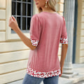 Miniatyrbild 1 av 4: Dam Tryckskarvning Färgblock Blus Puff Kort Ärm Sidsöm Split Mjuk Andningsbar Trendig Pullover Blus Rosa XL