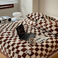 Miniatyrbillede 2 af 2: Simpel Vintage Ternet Tæppe Efterår Vinter Varmt Lur Tæppe Flanel Fleece Sofa Fritid Tæppe Mocha Brun 150x200cm