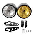 Miniatyrbillede 2 af 2: Universal Motorcykel 8,5 tommer Jern Forreste Dobbelt Tvilling Rundt Forlygte Lampe (Sort og Hvid Gul)