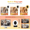 Miniatyrbilde 6 av 8: 1080P webkamera med mikrofon og belysning, 3-nivå justerbar lysstyrke, Plug and Play datakamera, egnet for Skype, Zoom, FaceTime,