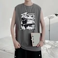 Miniatyrbillede 1 af 8: Mænd Tanktop Smuk Print Ærmeløs Løstsiddende Vest Skåret Skjorte til Hjemmetræning Grå L