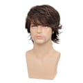 Miniatyrbilde 2 av 5: Kort parykk for menn med lange smell, justerbar, brun, myk, simulerende syntetisk rett hår for cosplay