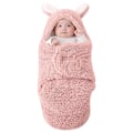 Miniatyrbild 1 av 5: Chic Djurtema Nyfödd Babyfilt, Justerbar Inslagning med Mjukt Plyschmaterial, Unisex Filt för 0-6 Månader (Rosa)