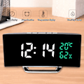 Miniatyrbild 3 av 8: LED Spegel Väckarklocka Böjd Skärm 12 24 Timmar Temperatur Luftfuktighet Visning Snooze Läge Elektrisk Väckarklocka