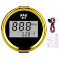 Miniatyrbillede 2 af 6: 0‑9990RPM Turteller Måler IP67 Vandtæt Rød Baggrundsbelysning 52mm/2in LCD Display 9‑32V Sort Skive Guld Dæksel