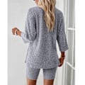 Miniatyrbild 1 av 4: Dam 2-dels Set 3/4 Ärm Ribbad Rund Hals Oversized Casual T-shirt Shorts Set Grå M