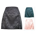 Miniatyrbillede 2 af 5: Højtaljet Skørt med Slids i Siden, Hip Wrap, Lynlås, Moderigtig, Komfortabel, Jacquard Satin Skørt til Kvinder, Sort, L