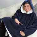 Miniatyrbillede 1 af 3: Kvinder Mænd Huggle Hoodie Dække 120 cm Langærmet Fleece Lazy TV Pulli Udendørs Kjole Varm Blå One Size
