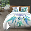 Miniatyrbild 1 av 5: Bäddset - Songe - Dreamcatcher - Vitt och nyanser av klarblått - 240x220 cm Vitt, grönt och blått
