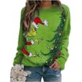 Dam Jul The Grinch Tryckt Tröja Långärmad Rundhalsad Blus Casual Lös Pullover Jum Green M