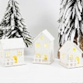 Miniatyrbild 3 av 5: 3-delad Julby Illuminerade Vit, Mini Ljus Hus Gäst Hus, Jul Lykta LED, Deco Trä Hus Skandinavisk, Jul Dekoration style3447