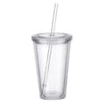 Dubbelväggig plastmugg med lock och sugrör, isolerad kaffemugg, 500 ml, transparent