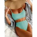 Dam Ribbad Cami Bikini Set med Hög Midja Mintblå M-US8
