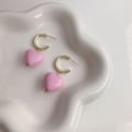 Miniatyrbillede 1 af 5: Sølv stilettohælede pink hjerte øreringe simple mode øreringe