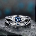 Miniatyrbillede 3 af 5: Kærlighedsringe Vielsesringe 2 stk./sæt Kvinder Cubic Zirconia Indlagt Stabelbar Fingerring Bryllupssmykker Gave - Blå US 7