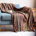 Miniatyrbillede 2 af 5: Strikkede tæppe med frynser, tæppe i houndstooth-mønster, boho