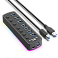 Pikkukuva 1 / 5: USB-läppäriasema 7 in 1 Multiport USB 3.0 Itsenäinen kytkin RGB Virtalähdeportti Nopea USB-keskitinsovitin Tietokonetarvikkeet