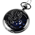 Miniatyrbillede 3 af 4: #U Ørn/Engel/Fenix Blå Romertal Urværk Lommeur Stål Skelet Vedhæng Halsk Sort#