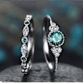 Miniatyrbillede 5 af 5: Kærlighedsringe Vielsesringe 2 stk./sæt Kvinder Cubic Zirconia Indlagt Stabelbar Fingerring Bryllupssmykker Gave - Blå US 7