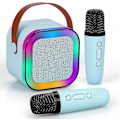 Miniatyrbillede 1 af 5: Karaokemaskine til børn og voksne, mini bærbar Bluetooth-karaokehøjtaler med 2 trådløse mikrofoner og dynamisk lys