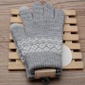 Miniatyrbillede 4 af 4: Par Dame Vinter Varme Touch Screen Handsker Strikket Blødt Mønster - Hvid/Grå - One Size, 21*12CM